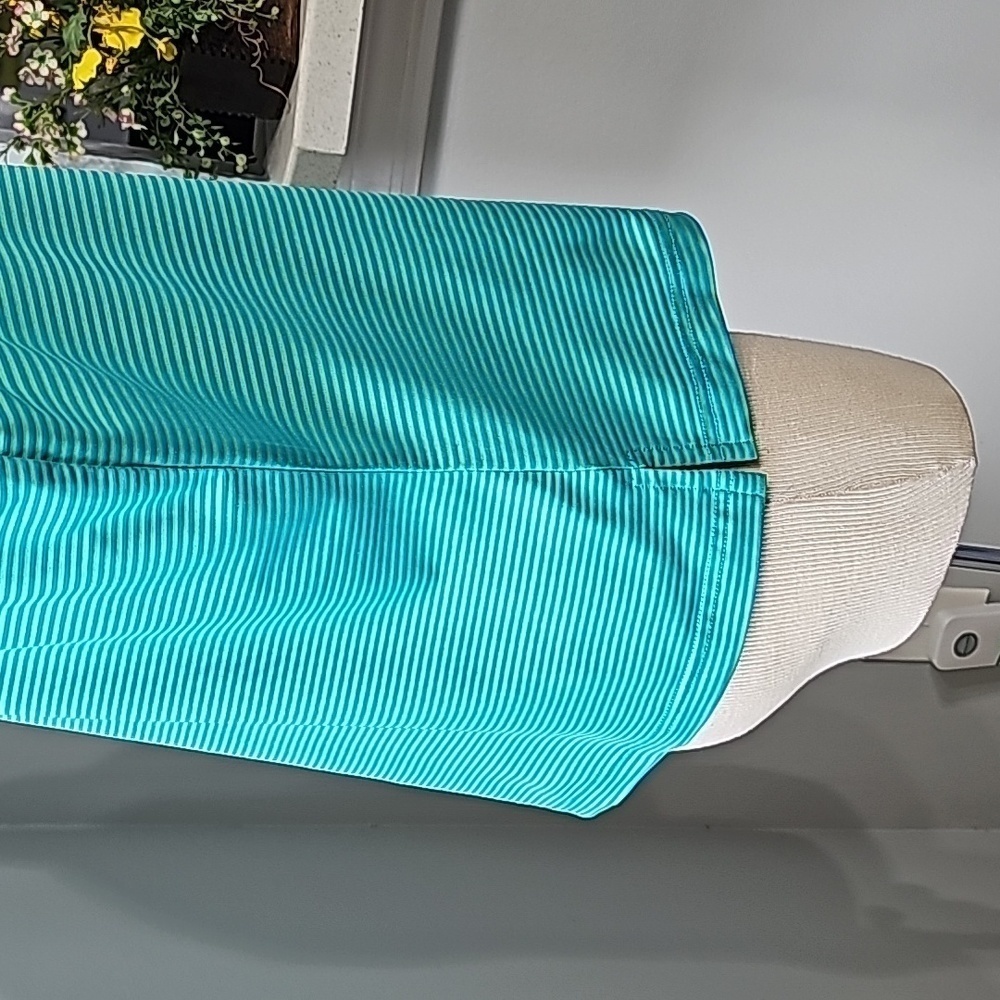 Bette & court pin striped, green/blue golf shirt active wear. V neck. Size XL. - Picture 5 of 10